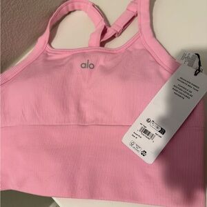 NWT Alo Sweet Pink Seamless Ribbed Favorite Bra Tank M
